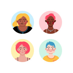 Female diverse faces of different ethnicity, different skin and different bodies