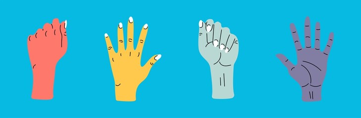 Set of Hand. Hand drawn colorful trendy Vector illustration. Cartoon style. Flat design. All elements are Isolated