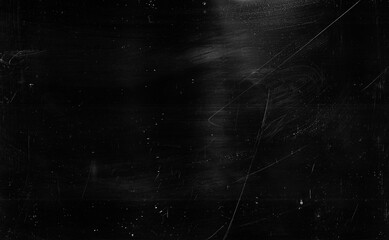 Dust scratches background. Grain texture. Black distressed surface with white smeared stains. - obrazy, fototapety, plakaty