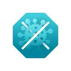Antibacterial protection hexagon stamp - shield with crossed virus bacteria inside - vector isolated sign for antiseptic cosmetics and medical pharmaceutical products