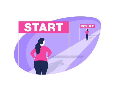 Weight loss before and after concept - isolated illustration for diet program, fasting, liposuction, fitness - eliminating the problem of excess weight 