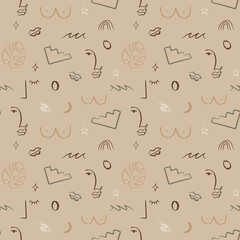 Abstract minimalist concept, vector illustration. Modern line art elements. Seamless Pattern in neutral tones.