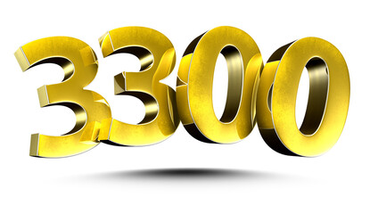 3D illustration Numbers 3300 Gold isolated on a white background.(with Clipping Path)
