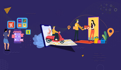 Online shopping marketing template vector illustration design