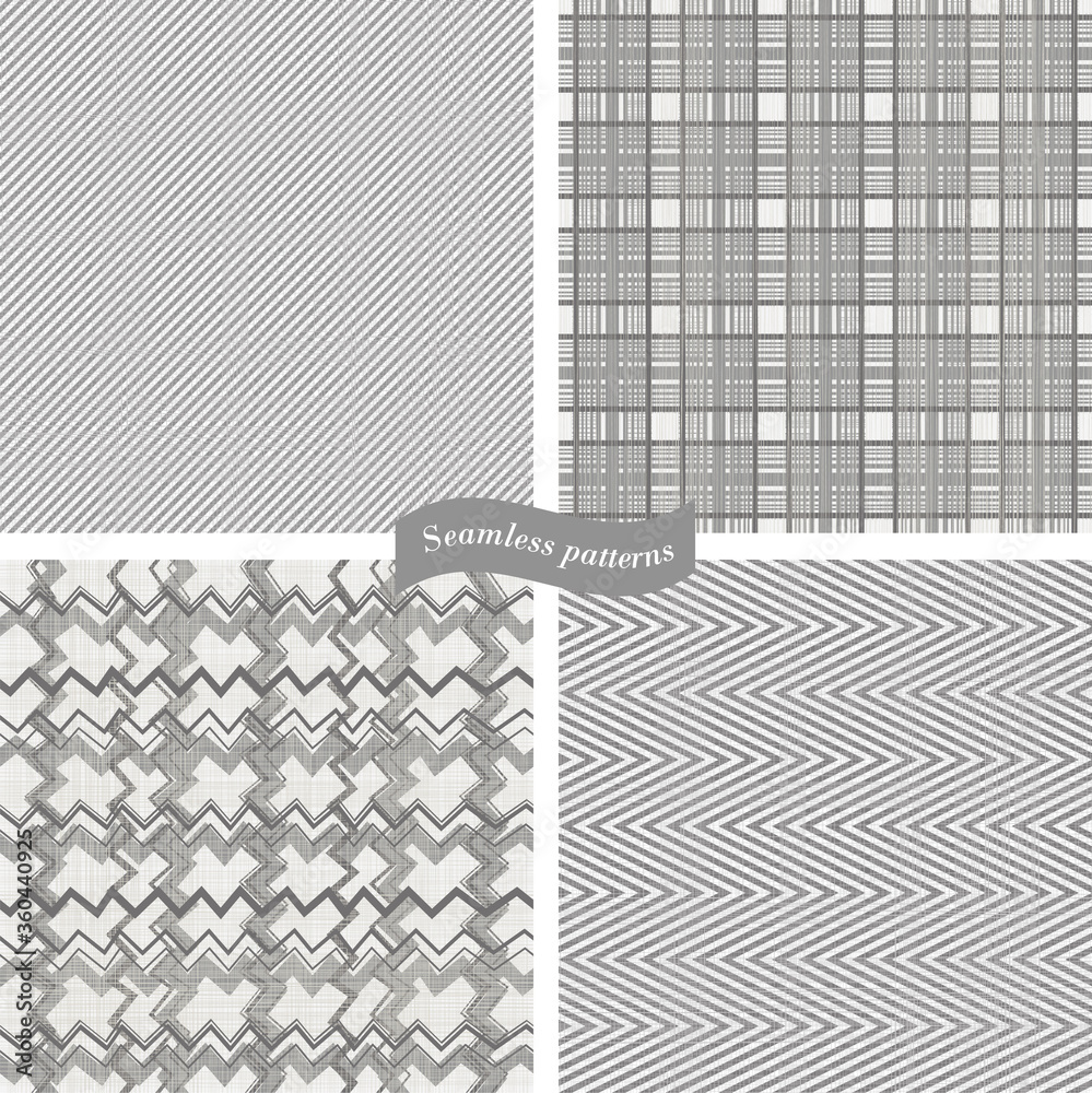 Aufkleber collection of 4 seamless tweed pattern in grey and white. seamless geometric patterns. vector illust