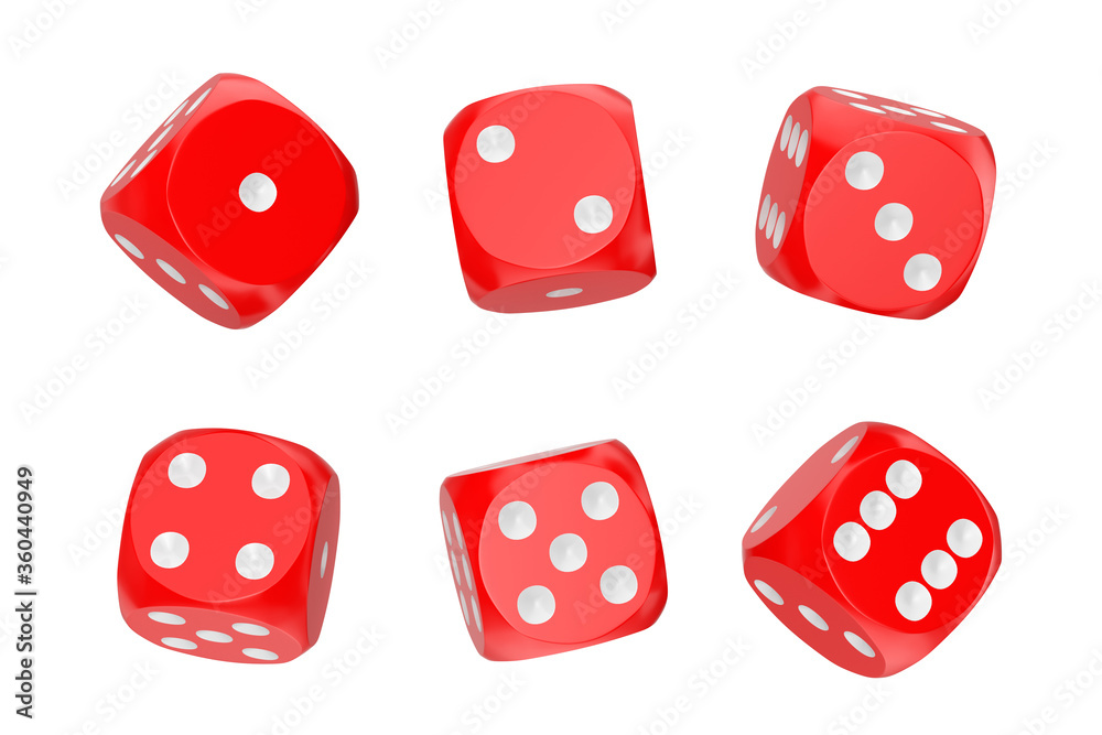 Leinwandbilder casino gambling concept. set of red game dice cubes in differetn positions. 3d rendering