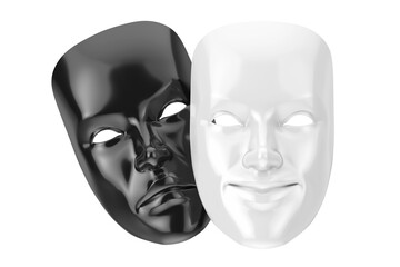 Fototapeta na wymiar White Smiling Comedy and Black Sad Drama Grotesque Theatre Mask. 3d Rendering
