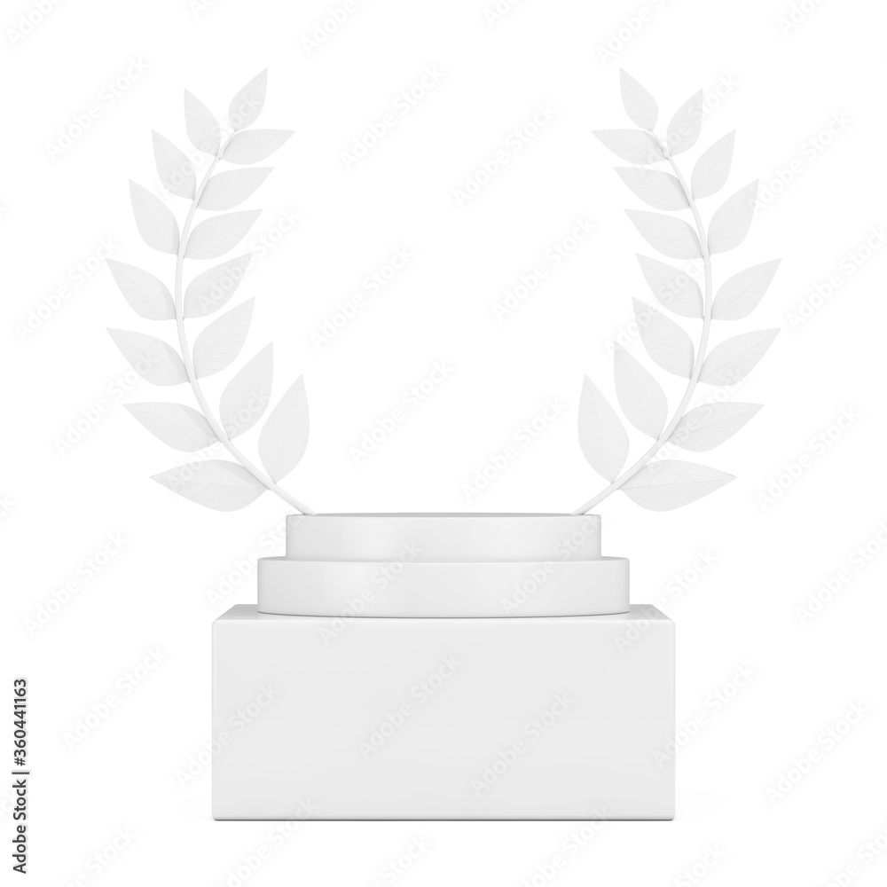 Aufkleber empty winner award cube white laurel wreath podium, stage or pedestal with free space for your desig