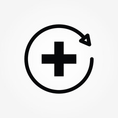 Medical analysis icon, annual check up sign, health insurance concept symbol, hospital treatment. Health care services. Flat design vector line logo