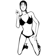 Sexy young girl in a bikini and high-heeled shoes. Woman with beautiful long legs. Isolated vector.