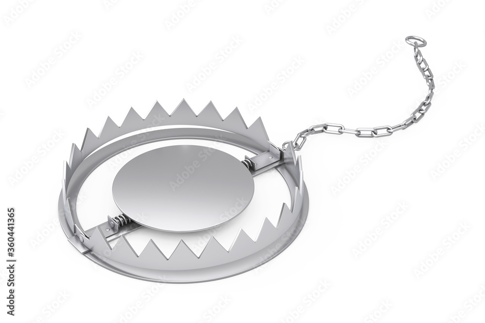 Poster empty metal bear trap. 3d rendering