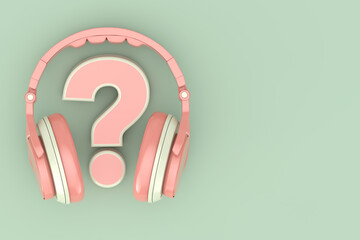 Modern Fun Teenager Pink Headphones with Question Mark. 3d Rendering