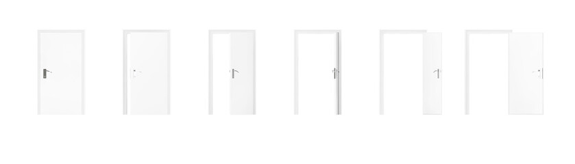  Set of White Room Door in Different Views from Closed to Opened. 3d Rendering
