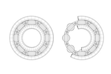 Set of Drawing Lines Ball Bearings with One Cut Outed Where Visible the Inner Parts. 3d Rendering - obrazy, fototapety, plakaty