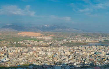 Cizre city view and cudi mountain. night view of the city of cizre. judi mountain. Mountain where Noah's Ark sits. cizre with tigris river