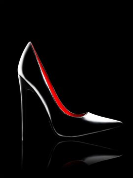 Closeup shot of a black elegant high heel shoe isolated on a black background