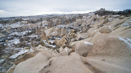 Winter landscape of the valley in Cappadocia. Turkey.