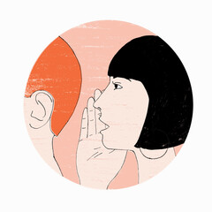 Woman whispering into man's ear