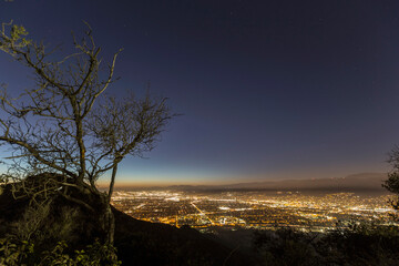Mountaintop night view of Burbank and North Hollywood from Griffith Park in Los Angeles, California.