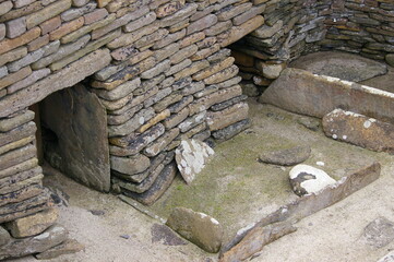 At ancient Skara Brae in the Orkney Islands, Scotland, UK.