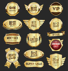 Obraz premium Collection of sale and premium choice golden emblem 