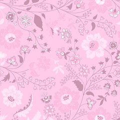  Vector print floral paisley pattern seamless border. Tropical flowers motif for decoration chintz fabric or batik sarong. Oriental folk design for wallpaper, textile, blanket, clothing.