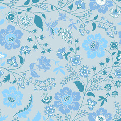  Vector print floral paisley pattern seamless border. Tropical flowers motif for decoration chintz fabric or batik sarong. Oriental folk design for wallpaper, textile, blanket, clothing.