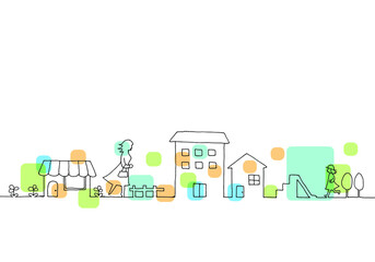 街並みの線画イラスト Wall Mural Wallpaper Murals ふみ子 井上