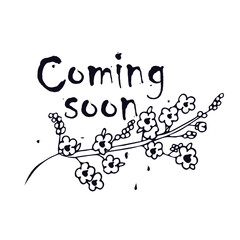 Vector abstract floral banner Coming soon with bunch of flowers and ink splashes