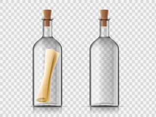Message in a glass bottle. Isolated on a transparent background