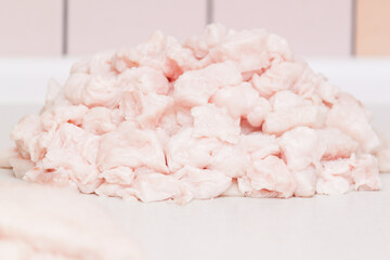 Pork fat lard cut into pieces on a table. Melting for fry. Not carcinogenic concept.