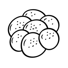 Bun with poppy seeds. Bakery products. Food vector illustration. Outline drawing of white bread in the style of Doodle. Isolated objects on a white background. A hand-drawn element for the design.
