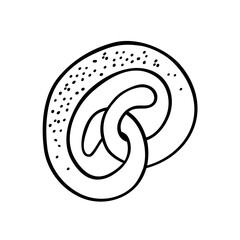 Pretzel. Food vector illustration. Contour drawing in doodle style. Isolated object on a white background. Hand drawn element for design.