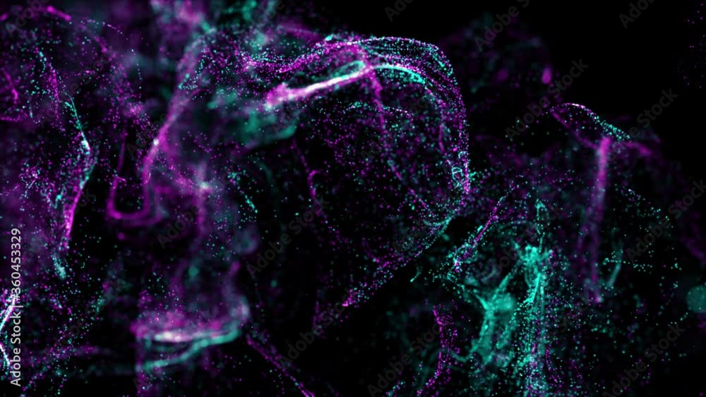 Poster 3d render of abstract fractal particles field. detailed chaotic fluid motion simulation.