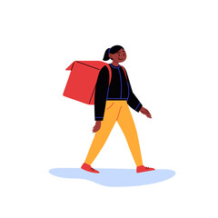 Flat illustration of a food delivery person walking with thermobags