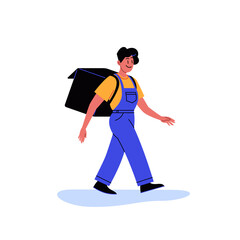 Flat illustration of a food delivery person walking with thermobags