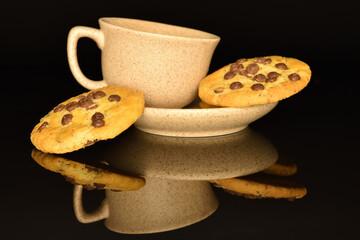 Homemade cookies with chocolate, close-up, on a white background.