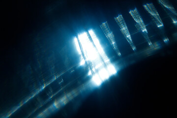 Easy to add lens flare effects for overlay designs or screen blending mode to make high-quality images. Abstract sun burst, digital flare, iridescent glare over black background.