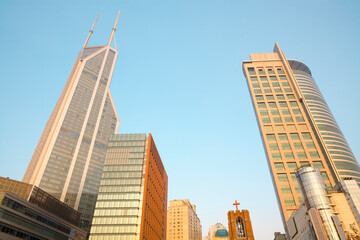 Skyline of buildings at Nanjing Road from People's square, Huangpu district, Shanghai, China, Asia