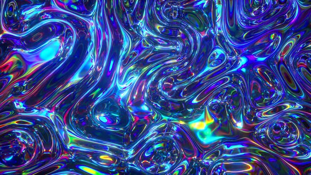 Colorful abstract animated background. The movement of a transparent multi-colored glass surface. Active movement of the liquid effect. Conceptual art. Rainbow gradient. Seamless loop 3d render