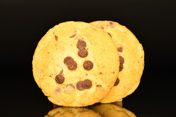 Homemade cookies with chocolate, close-up, on a white background.