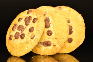 Homemade cookies with chocolate, close-up, on a white background.