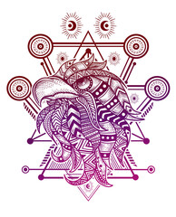 Basic RGB Illustration vector eagle head with mandala style hand drawing.