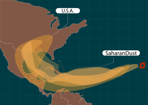 Saharan Dust Storm, Cloud Moves Into The USA. Dust Clouds Under USA. Vector Illustration. EPS 10