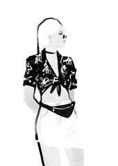 Sketch of a young woman with a waist bag