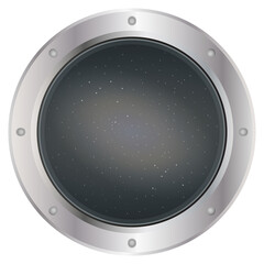 A high quality of dark silver spaceship window porthole with space, dark grey sky and stars vector. Illustration.  © KICKINN