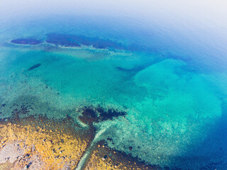 Blue sea water texture aerial drone view, water surface shot from drone, Norway, Finnmark