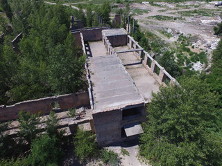 Drone quadrocopter explores an abandoned industrial building.Kiev 