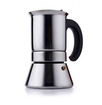 Modern Style Stainless Steel Expresso Coffee Pot, Isolated On White