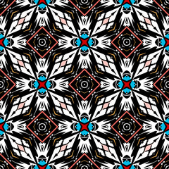 Tribal ornamental vector seamless pattern. Folk abstract colorful background. Ethnic mosaic ornament, Decorative tribe design for fabric, textile, printing. Patterned backdrop with geometric elements